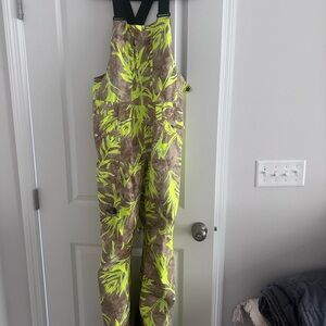 Women's Camouflage Snow Bibs with Neon Green Accents